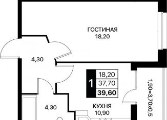 Продается однокомнатная квартира, 39.6 м2, Ростовская область