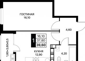 Продается однокомнатная квартира, 39.6 м2, Ростов-на-Дону