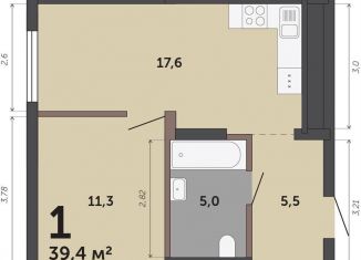 1-комнатная квартира на продажу, 39.4 м2, Екатеринбург, метро Проспект Космонавтов, улица Бакинских Комиссаров, 89/3