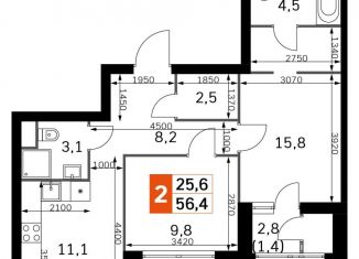 2-комнатная квартира на продажу, 56.4 м2, Москва, метро Тушинская