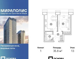 Продается 1-комнатная квартира, 35.8 м2, Москва, СВАО