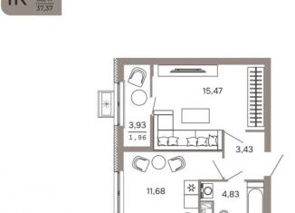 Продажа 1-комнатной квартиры, 37.4 м2, Пензенская область, улица Бутузова, с1