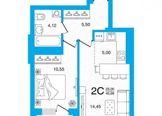 2-ком. квартира на продажу, 40.7 м2, Уфа, ЖК Яркий