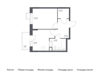 Продается 1-комнатная квартира, 33.6 м2, деревня Середнево, жилой комплекс Цветочные Поляны Экопарк, к6