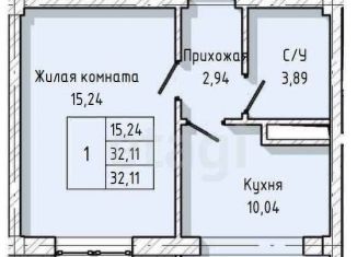 1-комнатная квартира на продажу, 32.1 м2, Нальчик, улица А.А. Кадырова, 24, ЖК Молодёжный