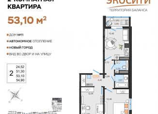 Продается 2-ком. квартира, 53.1 м2, Ульяновск, жилой комплекс ЭкоСити, 11