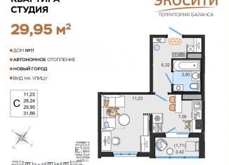 Продается квартира студия, 30 м2, Ульяновск, жилой комплекс ЭкоСити, 11, Заволжский район