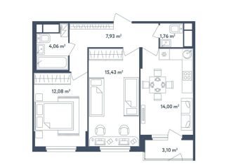 Продам 2-ком. квартиру, 56.8 м2, поселок Мещерино