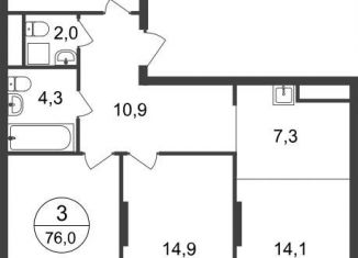 Продаю 3-ком. квартиру, 76 м2, Москва, 11-я фаза, к3