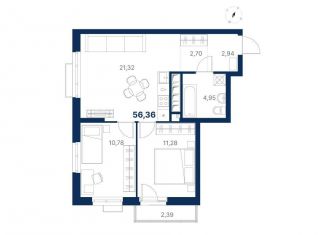 2-комнатная квартира на продажу, 56.4 м2, Екатеринбург