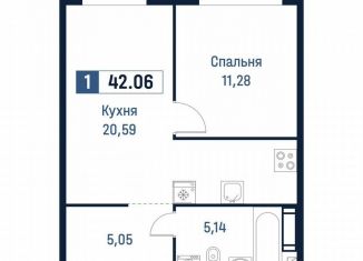 Продам 1-ком. квартиру, 42.1 м2, Мурино