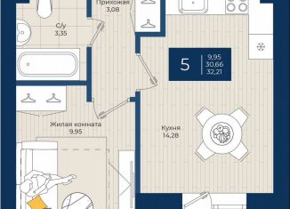 Продам однокомнатную квартиру, 32.2 м2, Татарстан, улица Чехова, 11