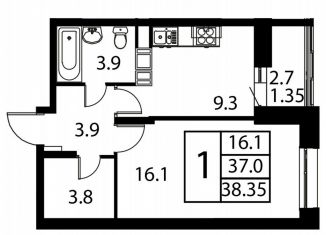 Продаю 1-ком. квартиру, 38.4 м2, Домодедово