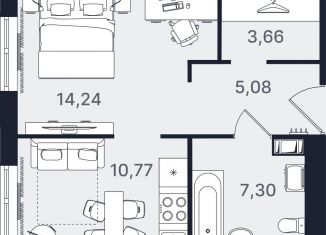 1-ком. квартира на продажу, 41.1 м2, Санкт-Петербург, метро Проспект Большевиков, проспект Большевиков, уч3