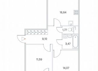 2-ком. квартира на продажу, 58.8 м2, посёлок Стрельна