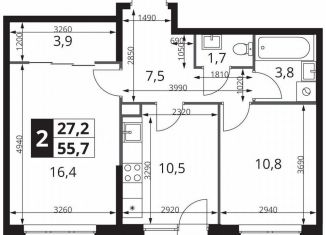 Продаю двухкомнатную квартиру, 55.7 м2, Москва, ВАО