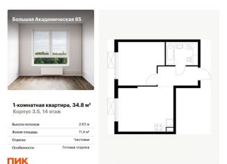 Продам однокомнатную квартиру, 34.8 м2, Москва, метро Окружная, жилой комплекс Большая Академическая 85, к3.6