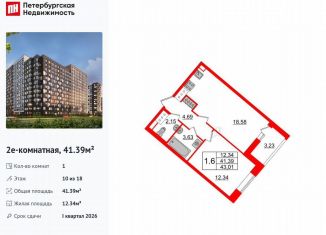 Продается 1-комнатная квартира, 41.4 м2, Санкт-Петербург, метро Елизаровская