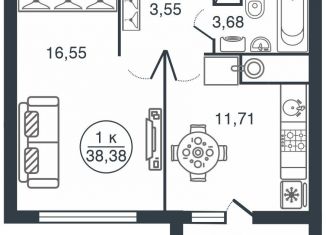 Однокомнатная квартира на продажу, 38.4 м2, Тверь