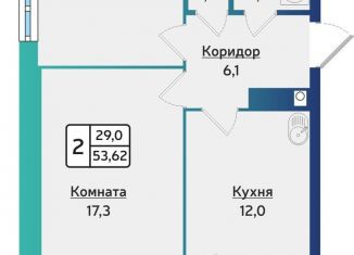 2-комнатная квартира на продажу, 53.6 м2, Удмуртия, улица 40 лет Победы, 117