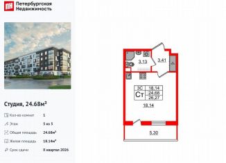 Продажа квартиры студии, 24.7 м2, Санкт-Петербург, муниципальный округ Пулковский Меридиан