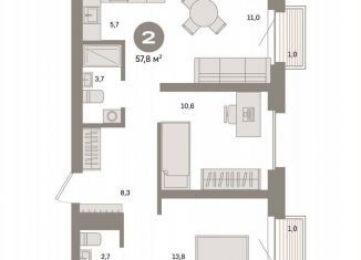 2-комнатная квартира на продажу, 57.8 м2, Москва, станция Бульвар Рокоссовского, Тагильская улица, 6/5