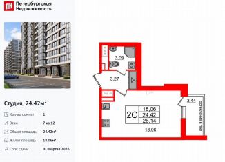 Продам квартиру студию, 24.4 м2, Санкт-Петербург, муниципальный округ Новоизмайловское, Кубинская улица, 78к2