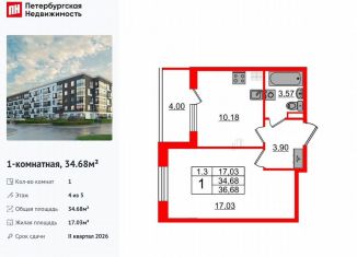 Продаю 1-комнатную квартиру, 34.7 м2, Санкт-Петербург