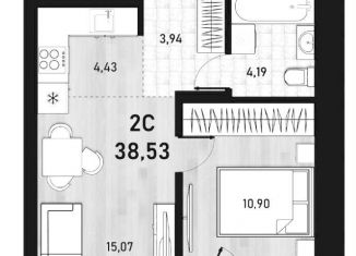 2-комнатная квартира на продажу, 38.5 м2, Новосибирск, метро Студенческая, Пермская улица, 12к2