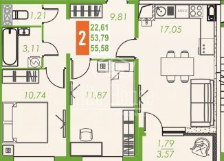 Продам двухкомнатную квартиру, 56 м2, Калужская область, Хорошая улица, 5