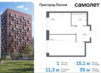 Однокомнатная квартира на продажу, 35 м2, деревня Мисайлово, микрорайон Пригород Лесное, к14.2