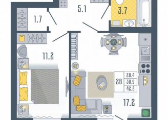 Продажа однокомнатной квартиры, 42.2 м2, Астрахань, Моздокская улица, 40/1