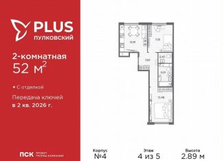 Продажа 2-комнатной квартиры, 52 м2, Санкт-Петербург, муниципальный округ Пулковский Меридиан