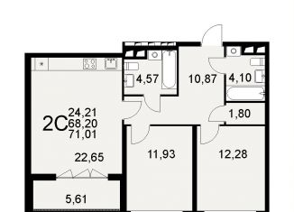 Продам двухкомнатную квартиру, 71 м2, Тула, Путейская улица, 11