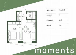 Продам однокомнатную квартиру, 39.5 м2, Москва, жилой комплекс Моментс, к2.2, метро Войковская