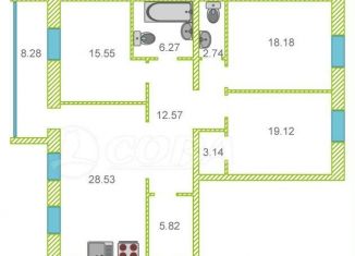 Трехкомнатная квартира на продажу, 116.1 м2, Тюмень, улица Тимофея Кармацкого, 9к2, ЖК Ария