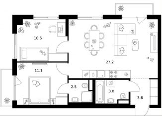 Продается 2-ком. квартира, 60 м2, Москва, район Очаково-Матвеевское