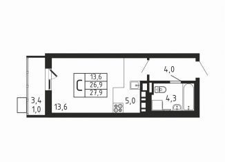 Продаю квартиру студию, 27.9 м2, деревня Пирогово, ЖК Пироговская Ривьера