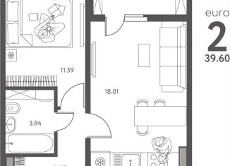 Продажа 1-ком. квартиры, 39.6 м2, Липецк