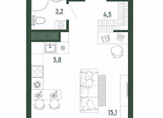 Квартира на продажу студия, 28.5 м2, Воронеж