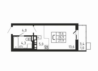 Продается квартира студия, 27.9 м2, деревня Пирогово, ЖК Пироговская Ривьера