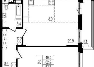 Продается 2-комнатная квартира, 63.8 м2, деревня Пирогово, улица Ильинского, 8, ЖК Пироговская Ривьера