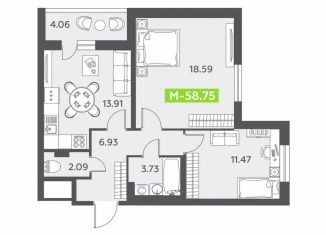 Продается 2-комнатная квартира, 58.8 м2, посёлок Шушары