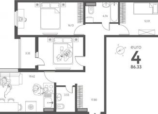 Продается 3-ком. квартира, 86.3 м2, Липецкая область, улица Перова, 2Д