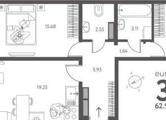 Продается 2-ком. квартира, 62.9 м2, Липецкая область