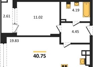 Продам 1-ком. квартиру, 40.8 м2, Калининград, Московский район, Батальная улица, 65Б