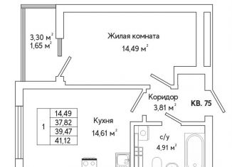 1-комнатная квартира на продажу, 39.6 м2, Екатеринбург, улица Яскина, 12