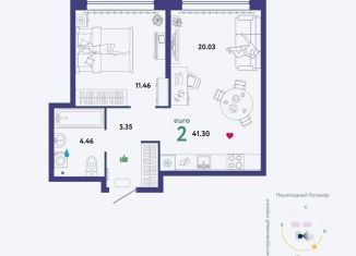 Продаю 2-ком. квартиру, 41.3 м2, Тюмень, Ленинский округ, улица Тимофея Чаркова, 93