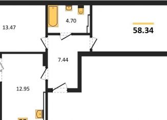 Продается 2-ком. квартира, 58.3 м2, Калининград, Московский район, Батальная улица, 65А