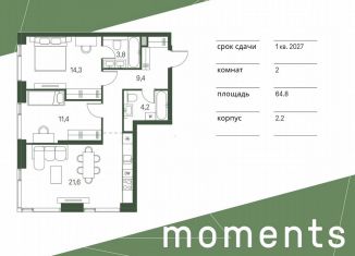 Продается 2-ком. квартира, 64.8 м2, Москва, жилой комплекс Моментс, к2.2, СЗАО